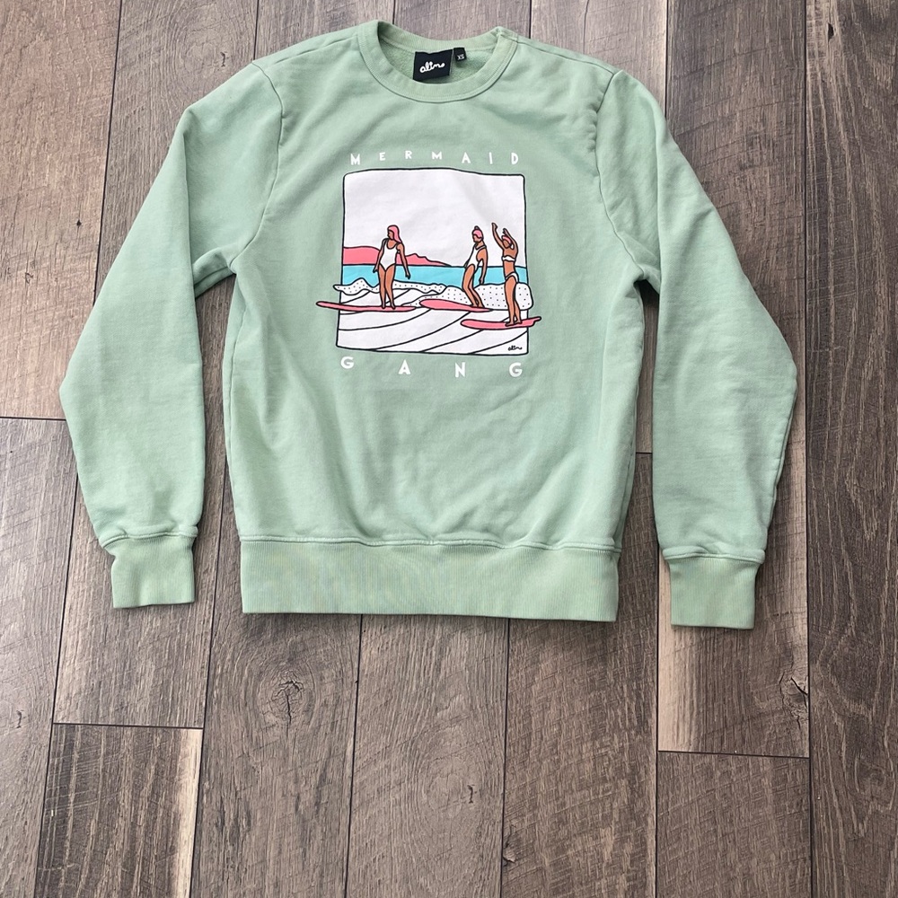 Women’s Surf Girl Olive Green Crewneck